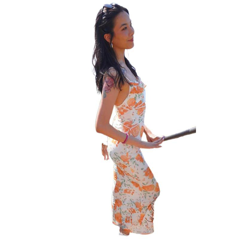 Damen Langärmliges Sommerkleid mit floralen Designelementen und hochwertiger Drapierung Drune