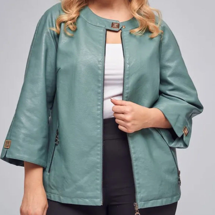 Damen modische Kunstlederjacke mit einzigartigem Schnitt Drune