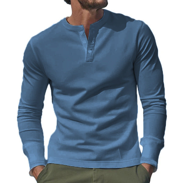 Herren nan schlank geschnittenes Langarmshirt mit verdeckter Knopfleiste aus Baumwollstretch und elastischen Bündchen Drune