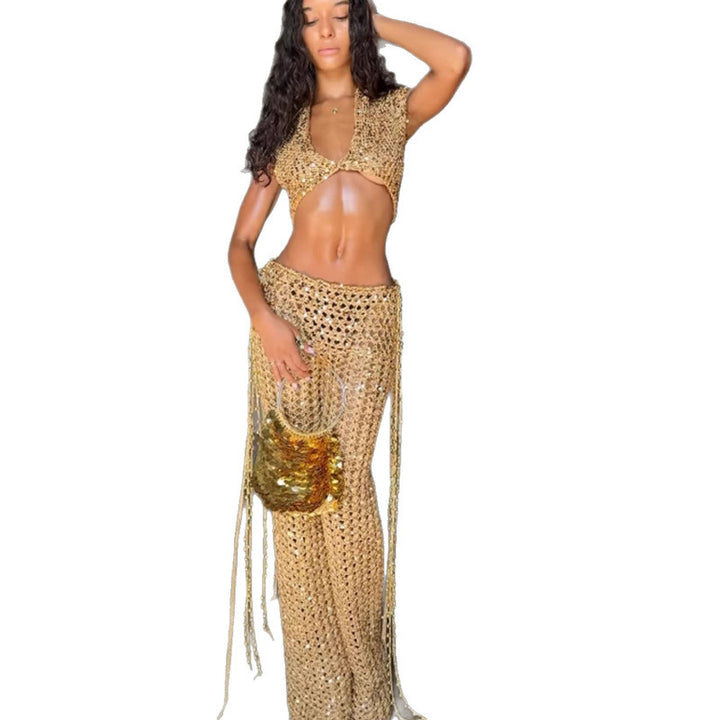 Damen Glamouröses Häkel-Outfit mit schimmernden Akzenten Drune