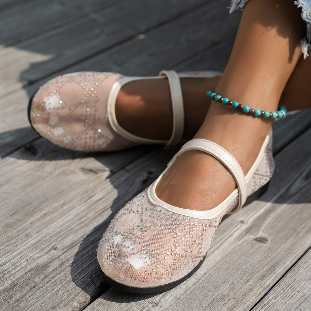 Damen elegante Ballerinas mit floralen Applikationen und rutschfester Sohle Drune
