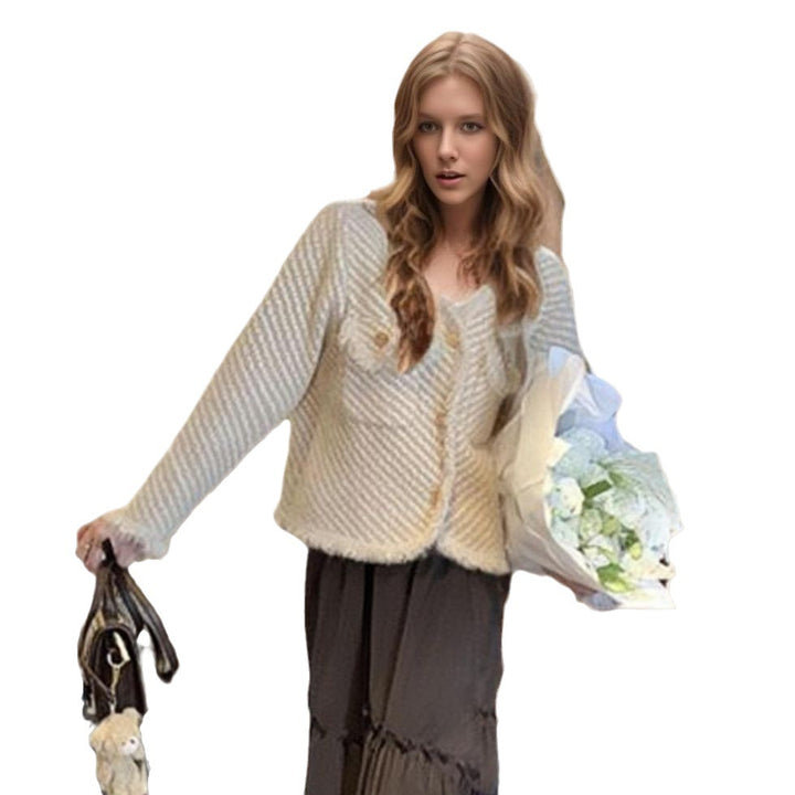 Damen gestrickte Jacke mit elegantem Revers und kuscheligem Material Drune