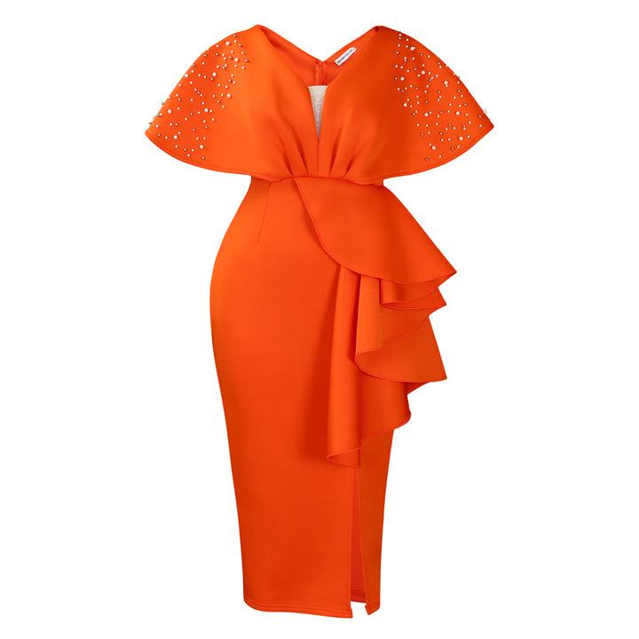 Damen Maxikleid mit glamourösem Volant und funkelnden Akzenten Drune