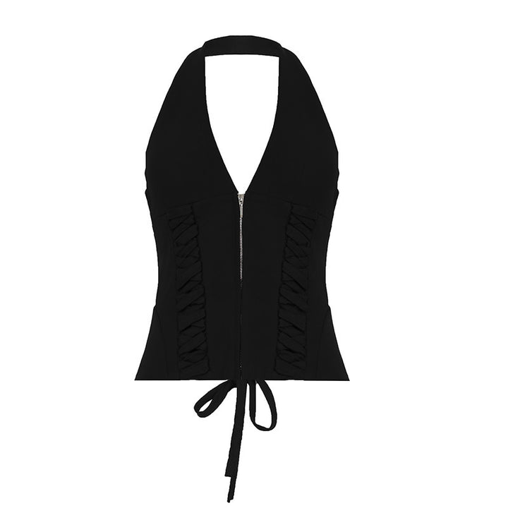 Damen-Haltertop mit raffinierten Zipp-Details und Baumwollmix Drune