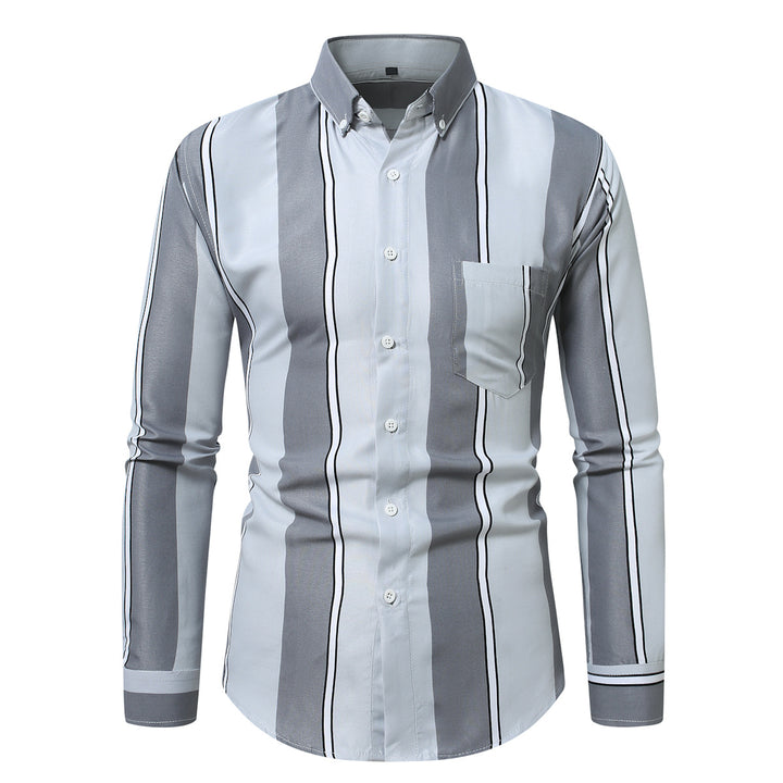 Herren nan tailliertes Langarmhemd mit vertikalem Streifenmuster und Button-Down-Kragen Drune