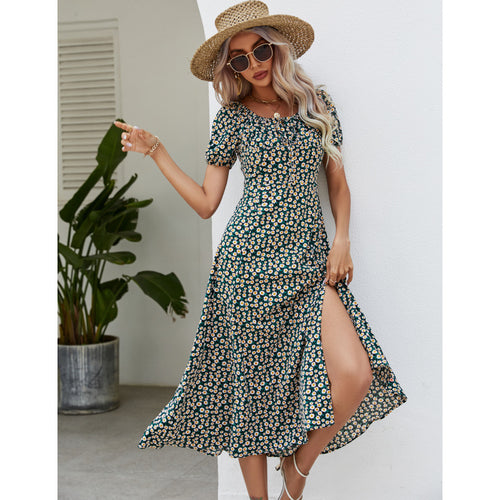 Damen Maxikleid mit verspieltem floralem Design und seitlichem Schlitz Drune