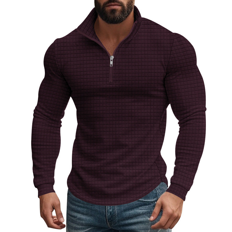 Herren nan strukturierter Grid-Halbzip-Pullover mit hohem Stehkragen und elastischem Komfortsaum Drune