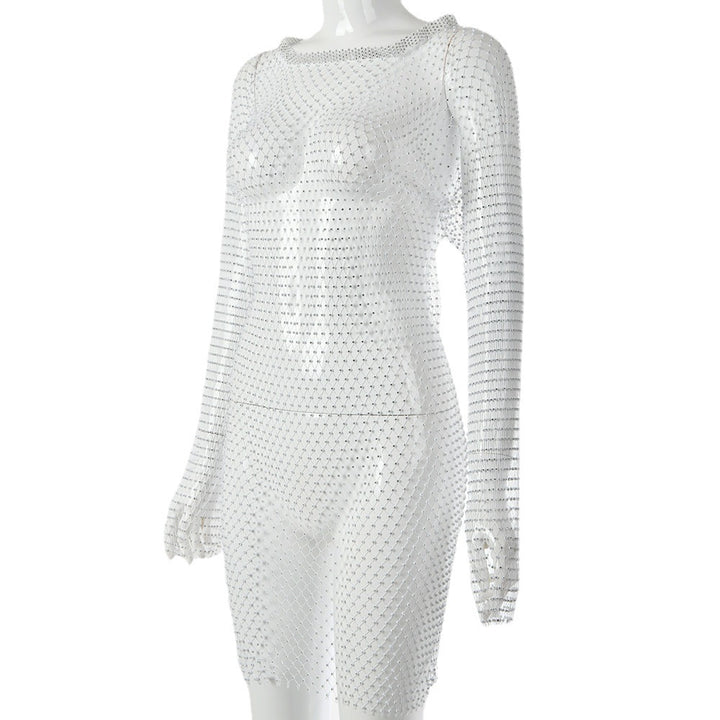 Damen glitzernder Netz-Bodysuit mit langen Ärmeln und figurbetontem Schnitt Drune