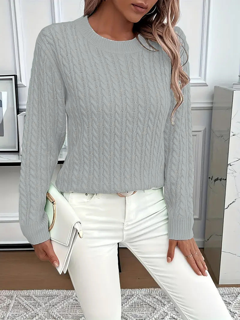 Damen nan Feinstrick-Zopfmuster Pullover mit Rundhalsausschnitt und tailliertem Schnitt Drune