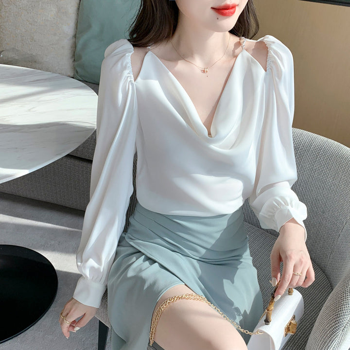 Damen Elegantes Oberteil mit tiefem V-Ausschnitt und sanfter Drapierung Drune