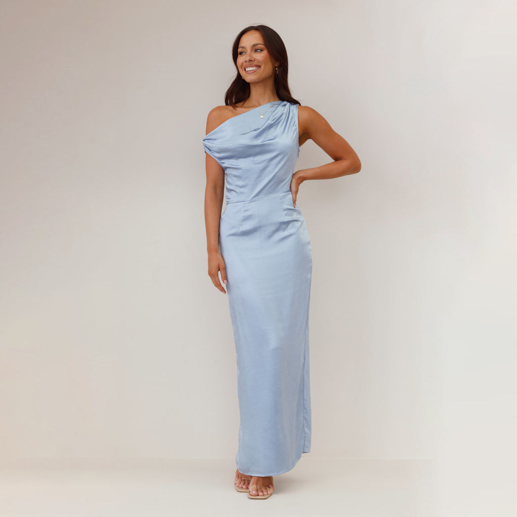 Damen Elegantes Maxikleid mit asymmetrischem Schnitt und dekorativem Draped-Design Drune