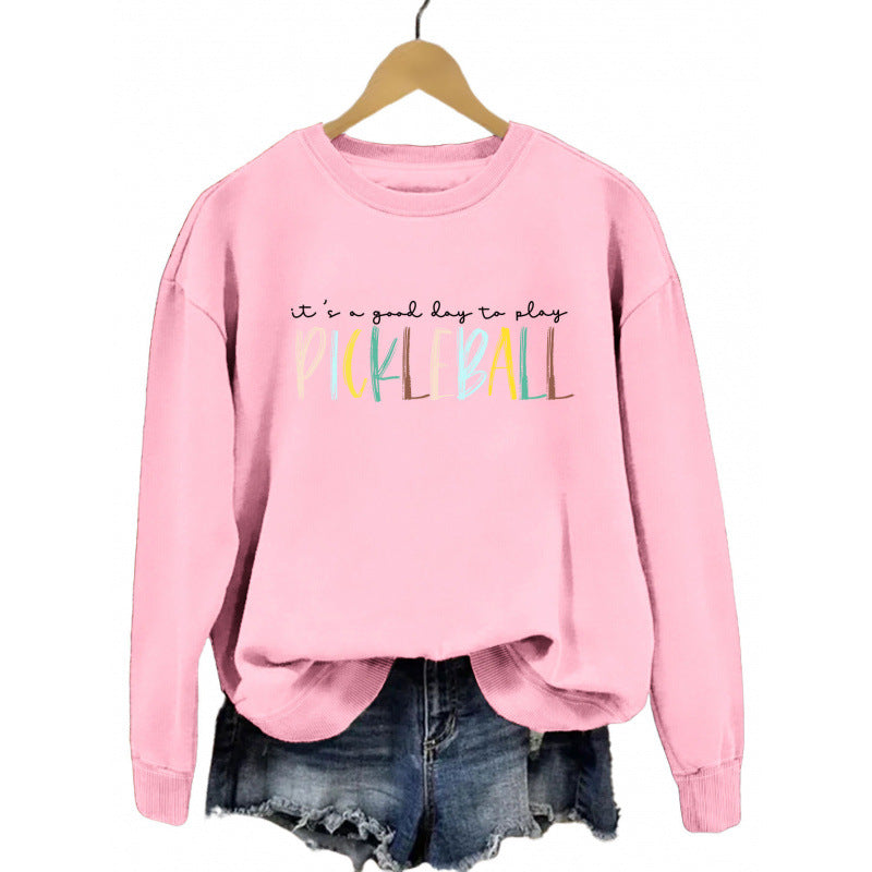 Damen lässiger Sweatshirt mit buntem Pickleball-Druck Drune