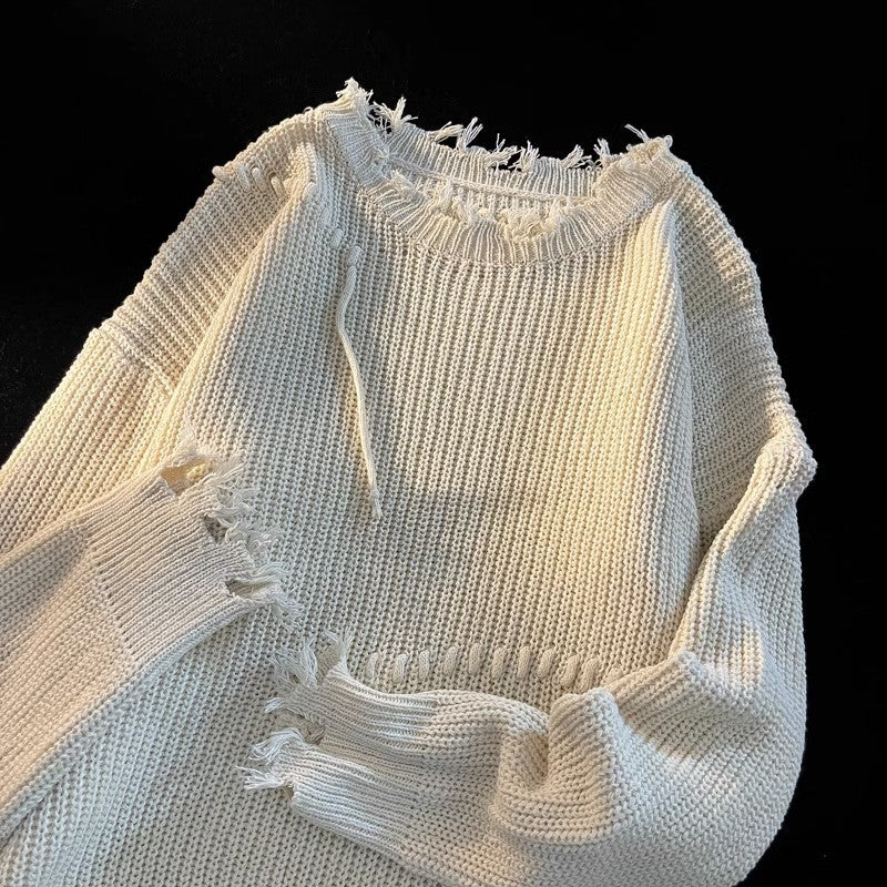 Damen lässiger Strickpullover mit fransigen Details Drune