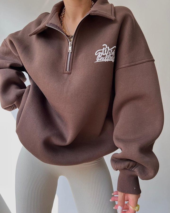 Damen Hoodie-Pullover mit hohem Kragen und Reißverschluss Drune
