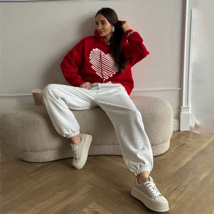 Damen Kapuzenpullover mit kreativem Herzdesign und lässigem Schnitt Drune