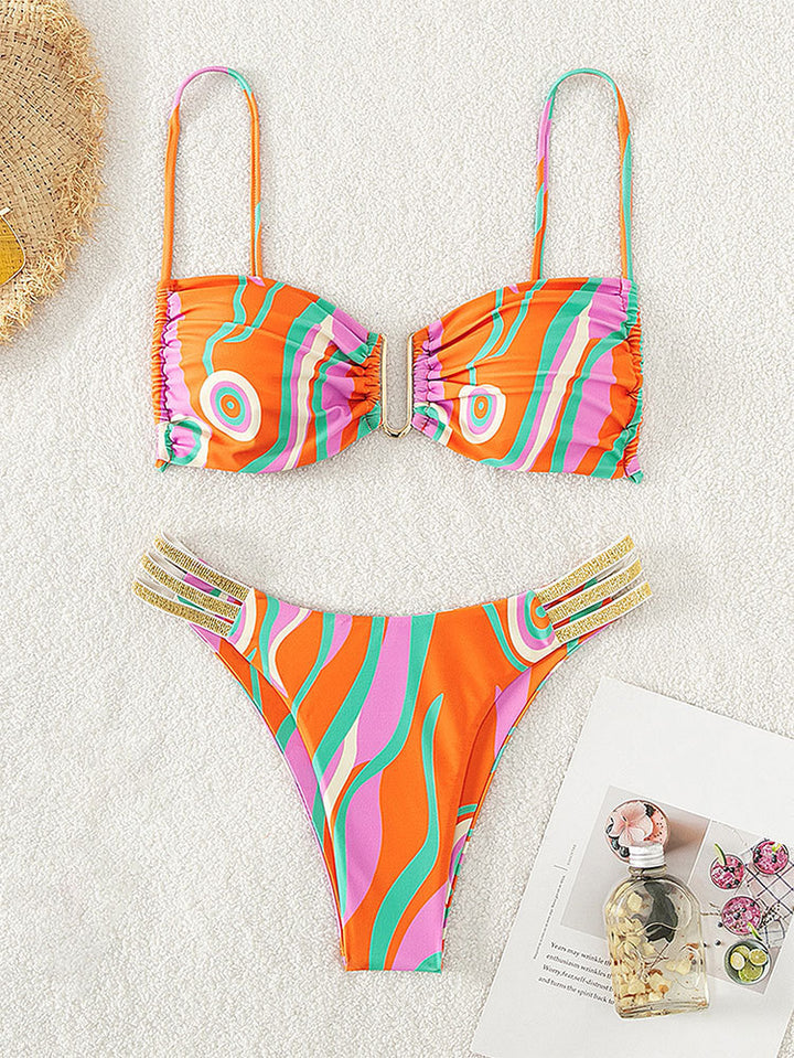 Damen Push-Up Bikini-Set mit verstellbaren Trägern und glänzenden Akzenten Drune