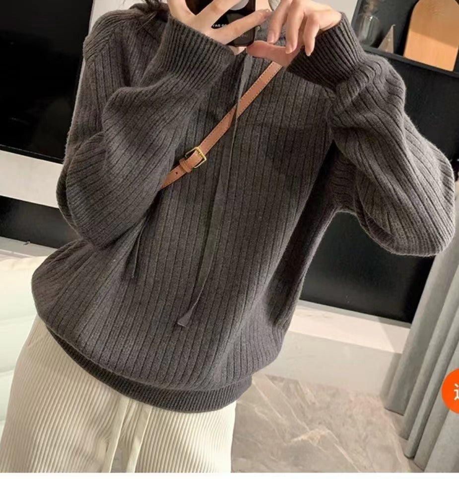Damen Kapuzenpullover mit feiner Rippstruktur und lässigem Schnitt Drune