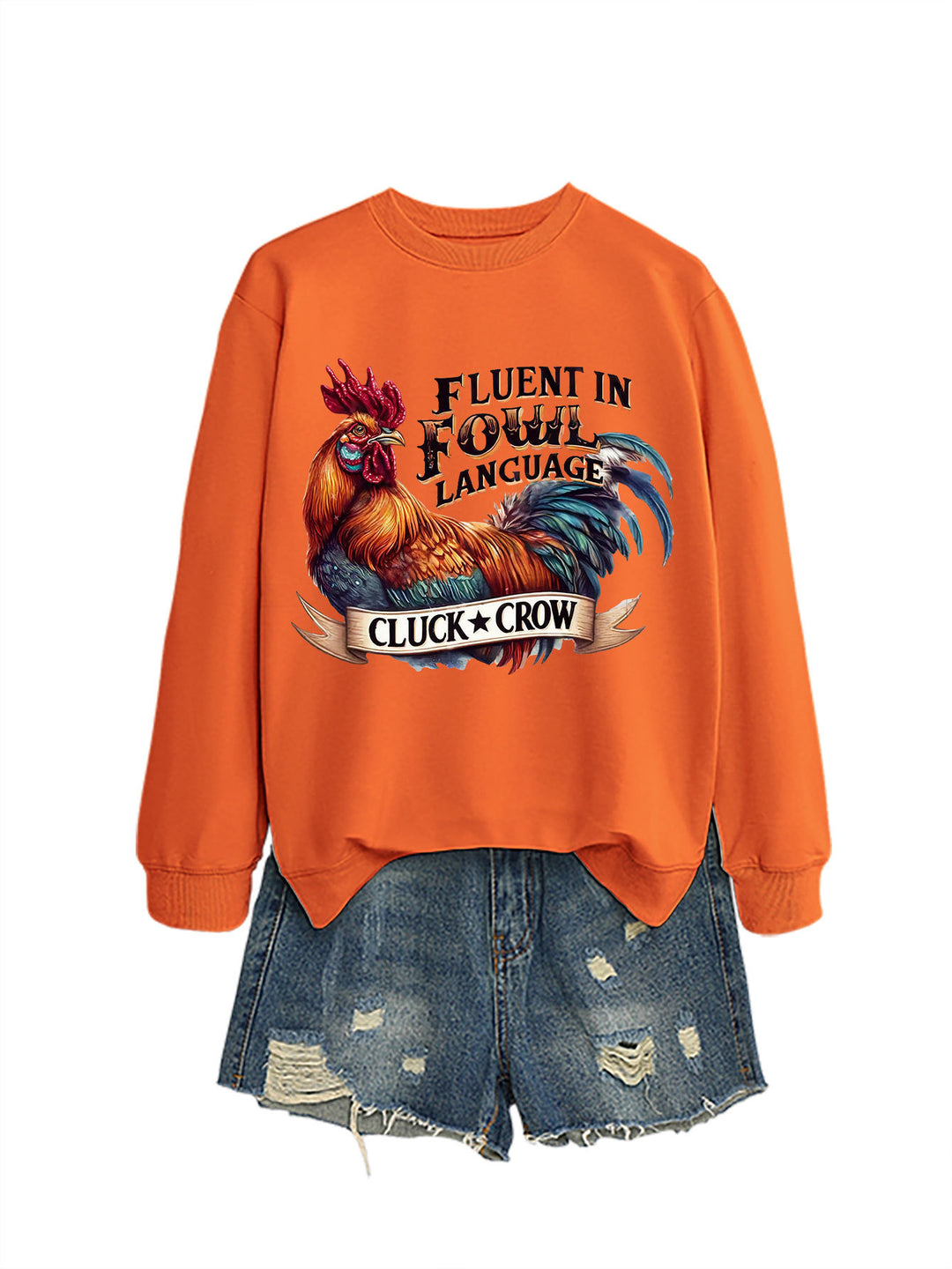 Damen Sweatshirt mit humorvollem Hühnermotiv und bequemer Passform Drune