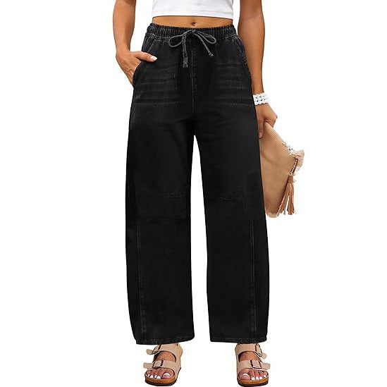 Damen weite Denim-Hose mit elastischem Bund und praktischem Schnitt Drune