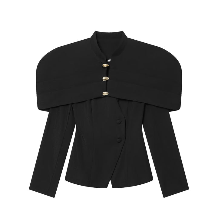 Damen elegante Blazerjacke mit übergroßen Schulterklappen und goldenen Knopfdetails Drune