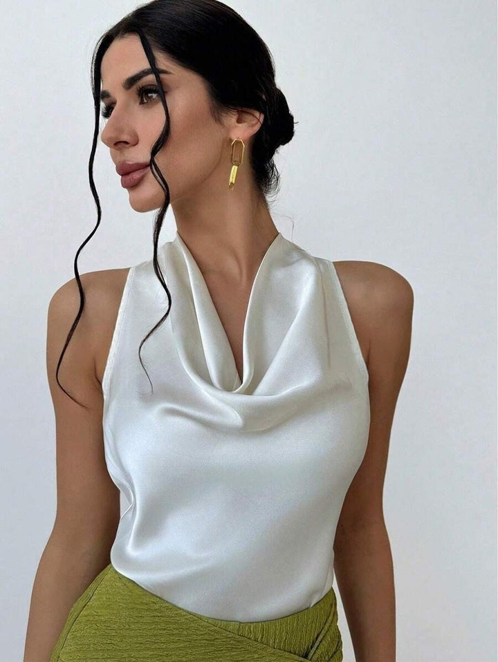 Damen Elegantes Satinoberteil mit schickem Wasserfall-Ausschnitt Drune