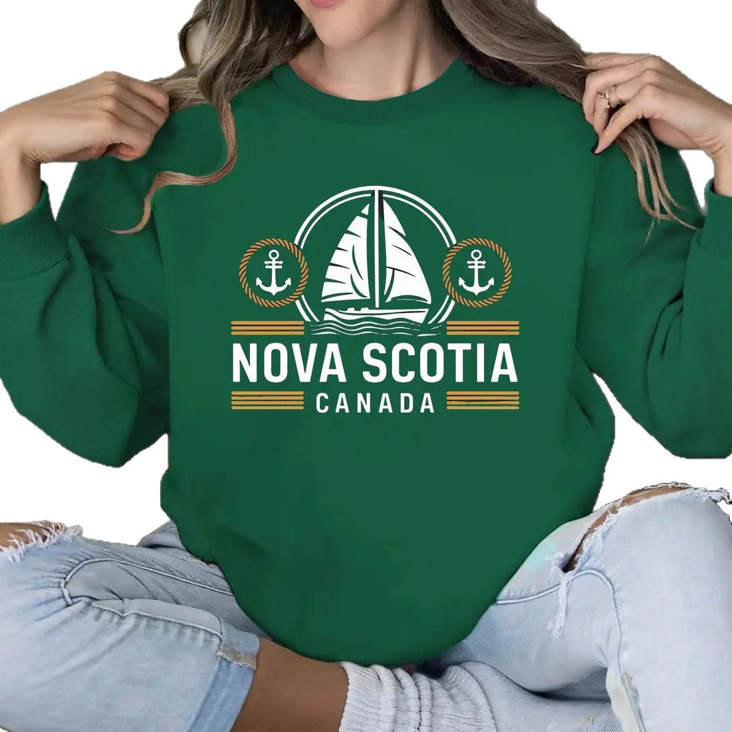 Damen Sweatshirt mit maritimem Segelmuster und dezentem Schriftzug Drune
