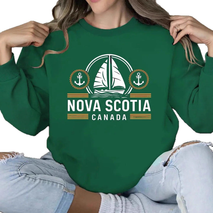 Damen Sweatshirt mit maritimem Segelmuster und dezentem Schriftzug Drune