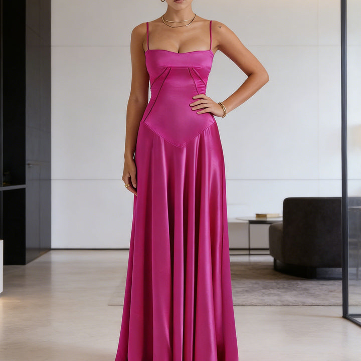 Damen Elegantes Abendkleid mit floralem Oberteil und schmalen Spaghetti-Trägern Drune