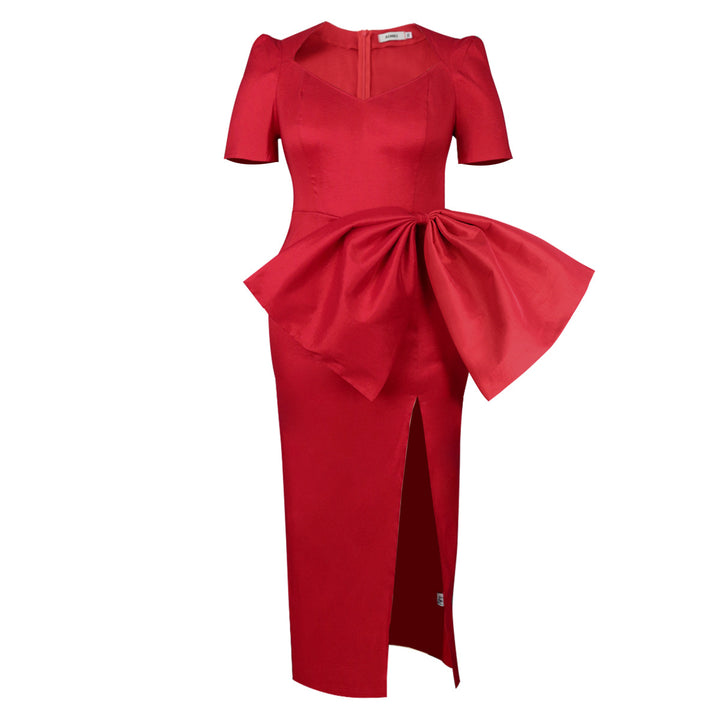 Damen Elegantes Abendkleid mit dekorativem Schleifen-Akzent und hohem Schlitz Drune