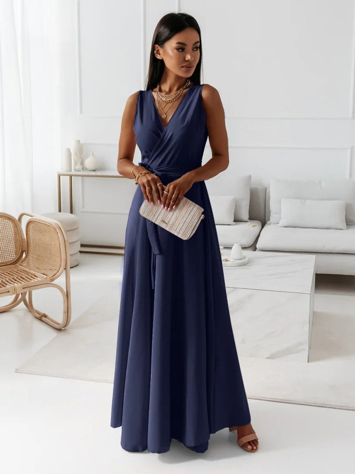 Drune | Damen Einfarbiges V-ausschnitt Langes Kleid