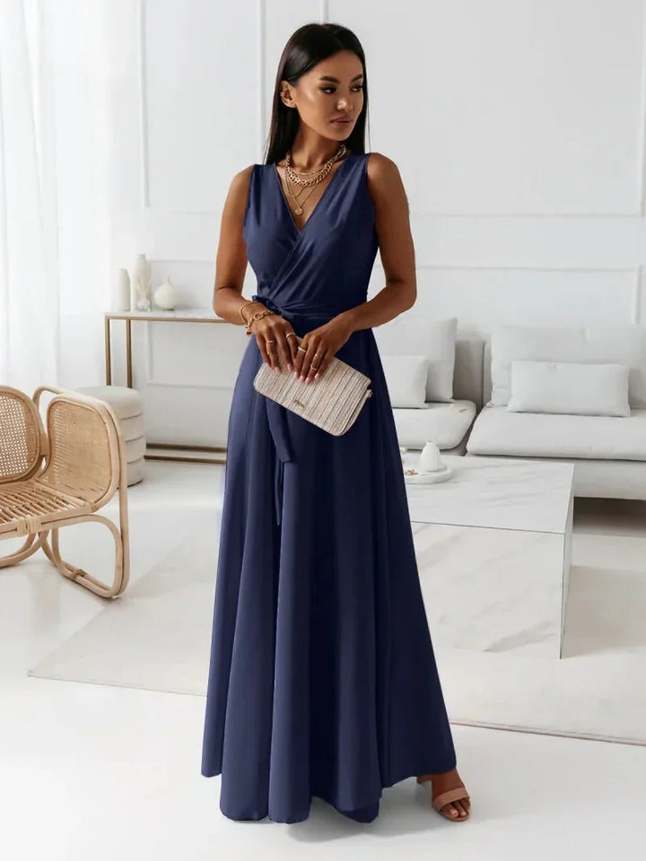 Damen einfarbig V-Ausschnitt Langes Kleid