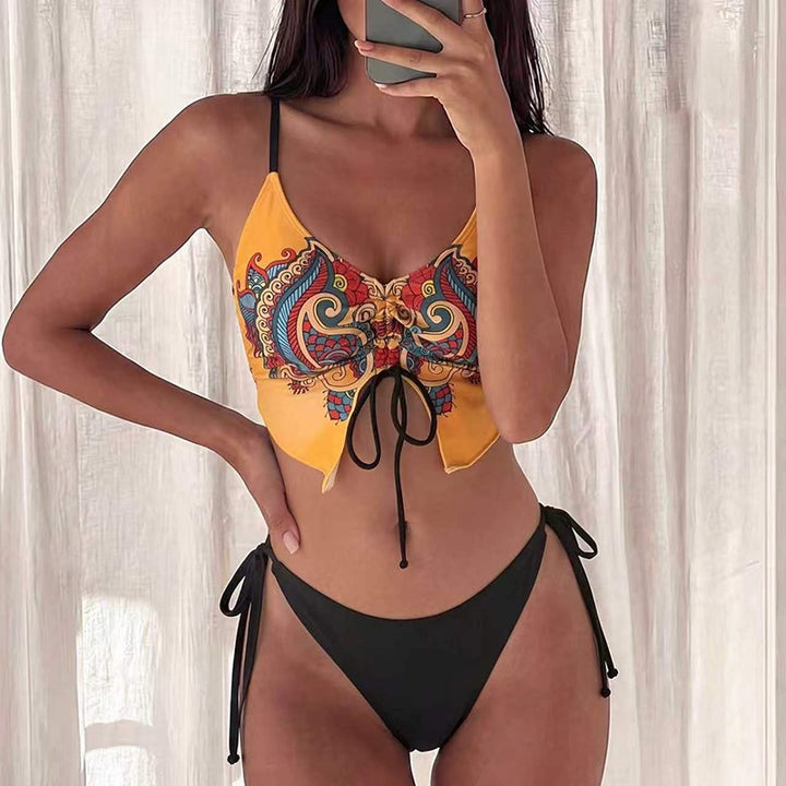 Damen Bikini-Oberteil mit kunstvollem Musterdruck und verstellbaren Trägern Drune