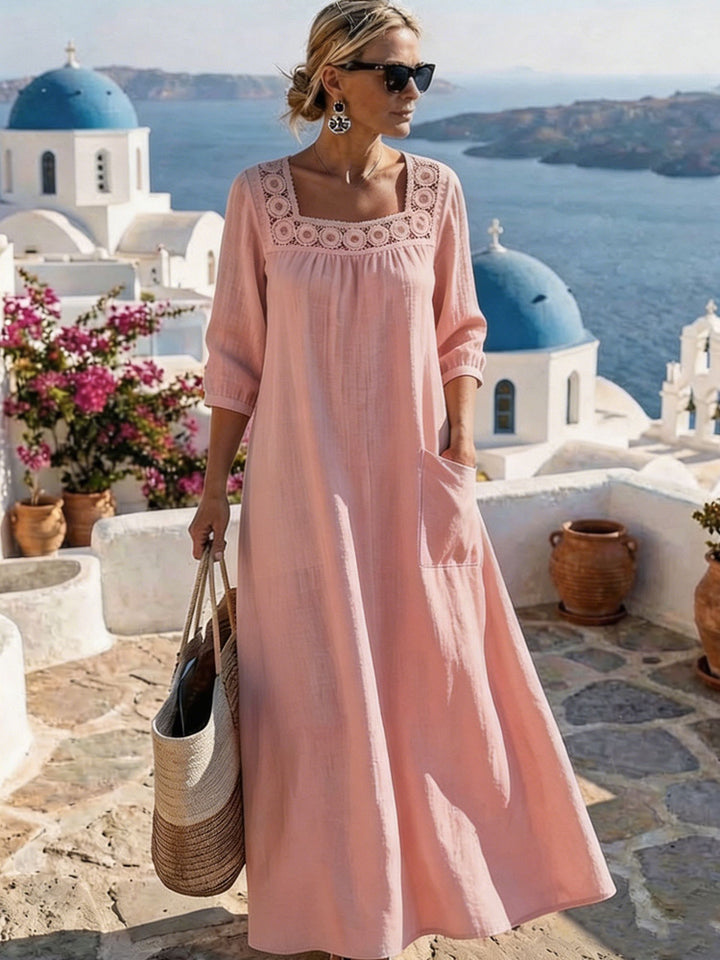 Damen Maxikleid mit elegantem Rundhalsausschnitt und praktischen Taschen Drune