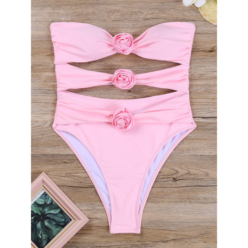 Damen Cut-Out Einteiler Badeanzug mit floralem Detail Drune