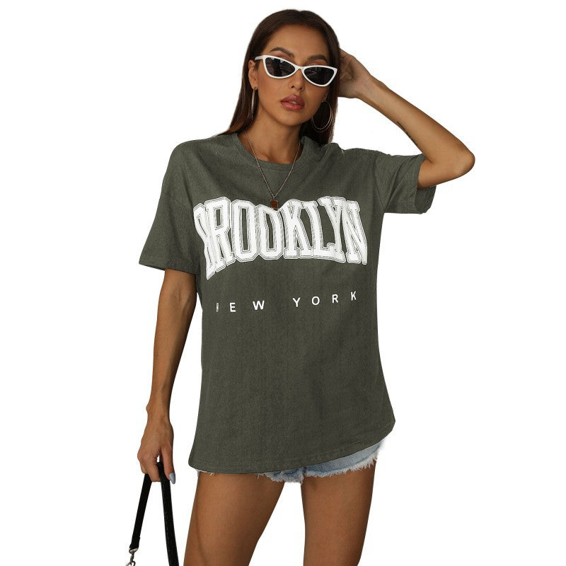 Damen oversized T-Shirt mit trendigem Brooklyn-Print Drune