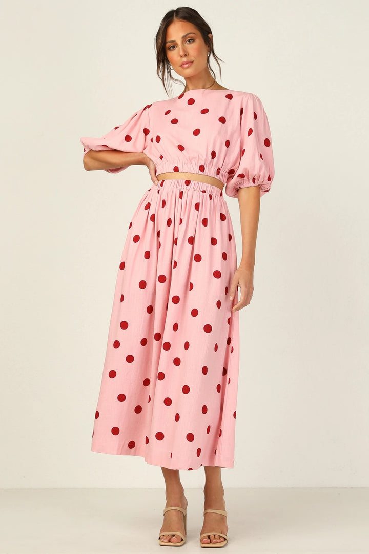 Damen Maxikleid mit elastischem Taillenzug und voluminösen Ärmeln Drune