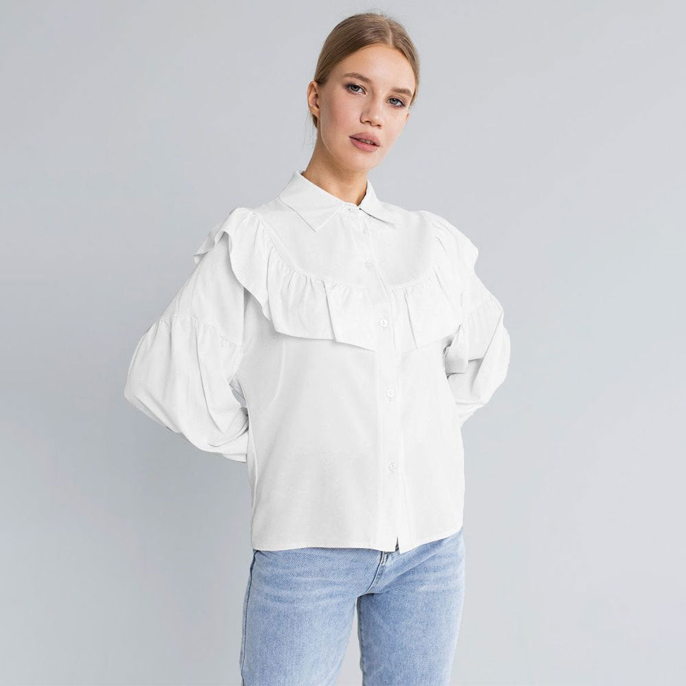 Damen Elegantes Blusenhemd mit Rüschen und weitem Ärmel Drune