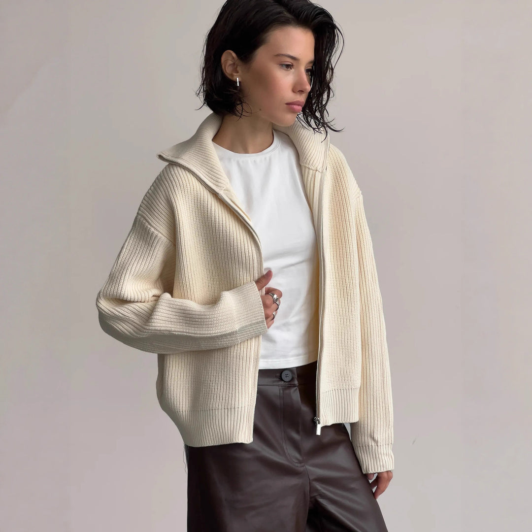 Damen Strickjacke mit hohem Kragen Drune
