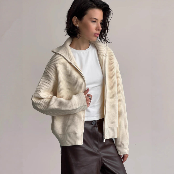 Damen Strickjacke mit hohem Kragen Drune