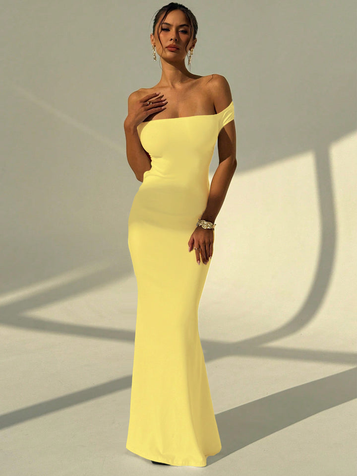 Damen Elegantes Off-Shoulder Maxikleid mit figurbetontem Schnitt Drune
