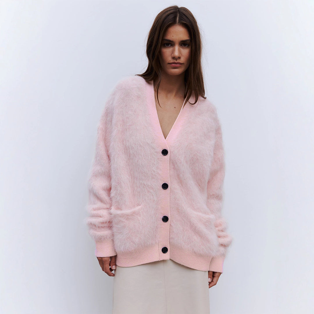 Damen Weicher Cardigan aus Mohair mit Knöpfen Drune