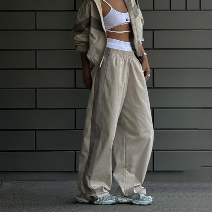Damen lässige Freizeithose mit weitem Schnitt und elastischem Bund Drune