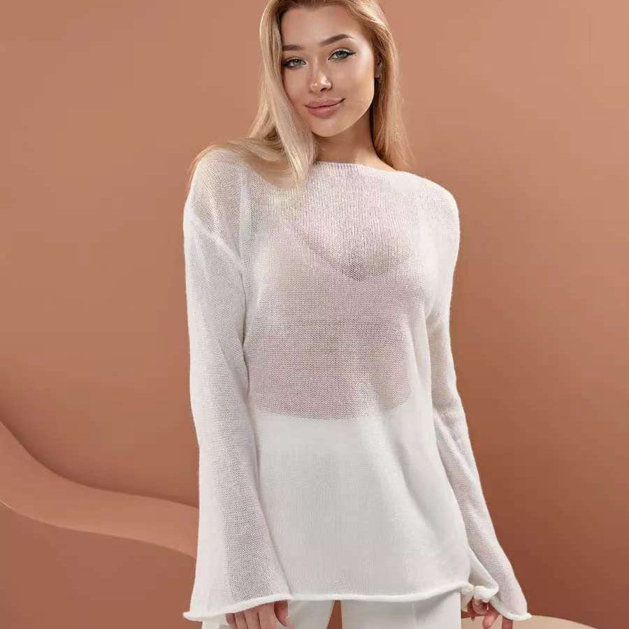 Damen luftiger Off-Shoulder Pullover mit weitem Schnitt aus feiner Strickqualität Drune