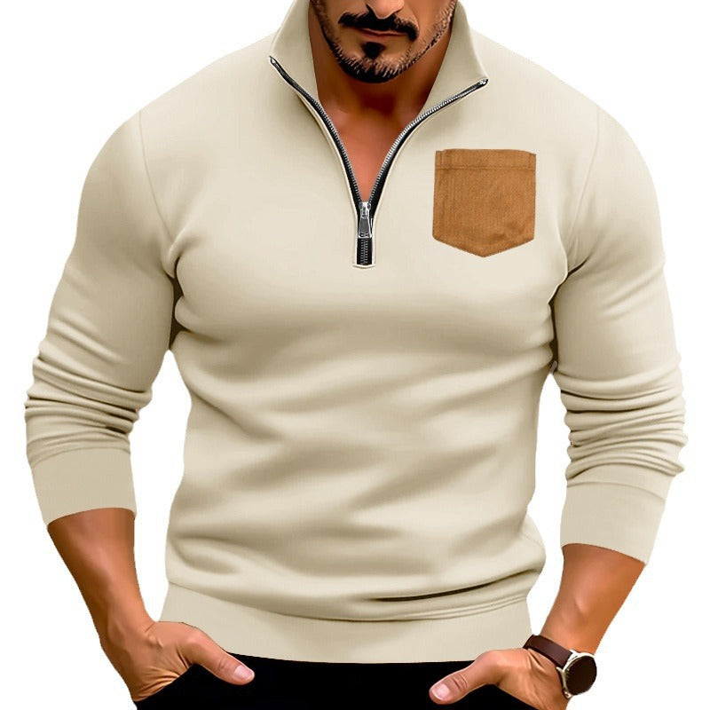 Herren modischer Pullover mit halbem Reißverschluss und kontrastierender Brusttasche Drune