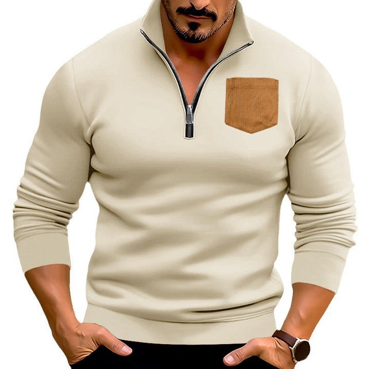 Herren modischer Pullover mit halbem Reißverschluss und kontrastierender Brusttasche Drune