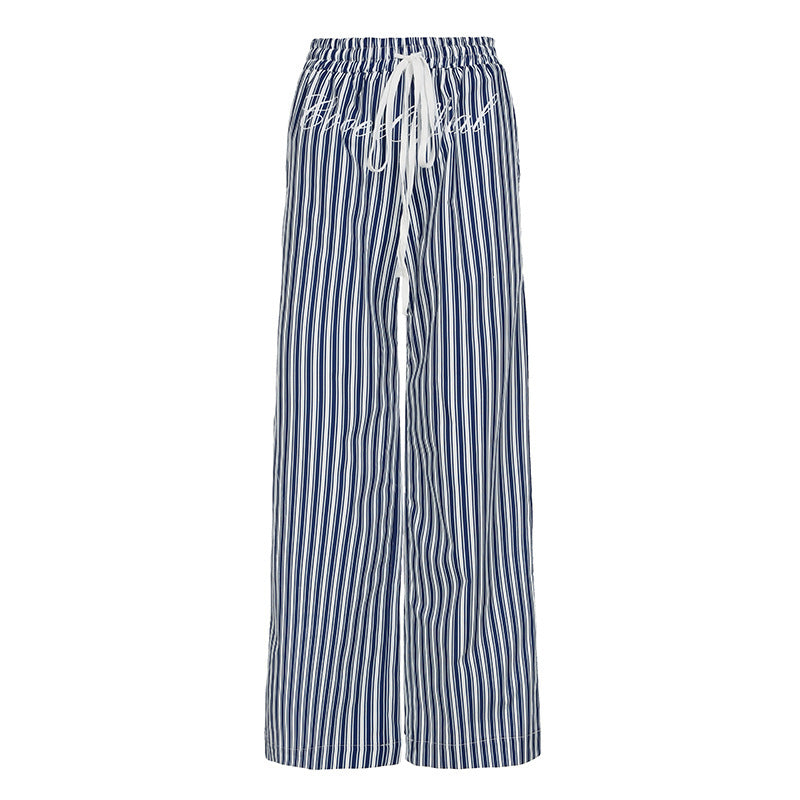 Damen Weite gestreifte Sommerhose mit elastischem Bund und praktischen Taschen Drune