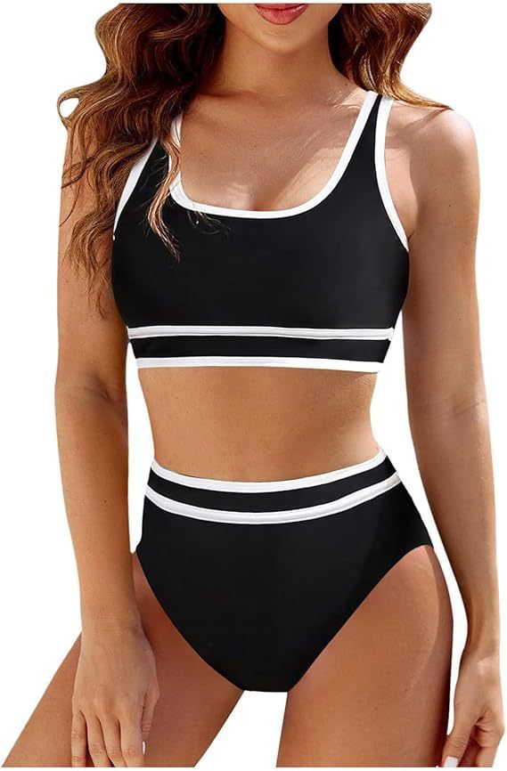 Damen Sportliches Bikini-Set mit hoch geschnittenem Unterteil und sportlichem Oberteil Drune