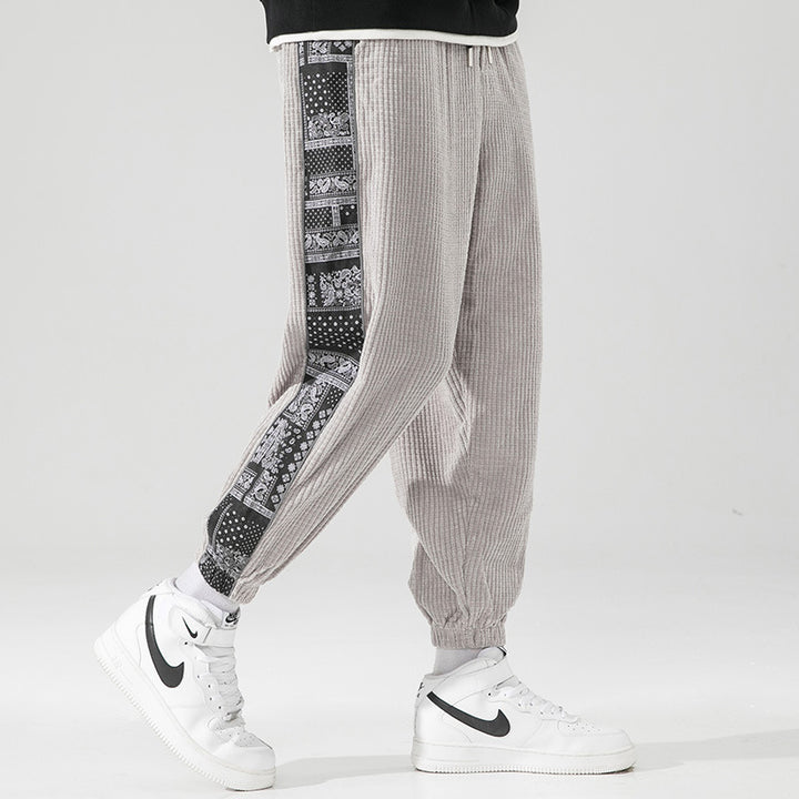 Herren nan Cord-Jogger mit Bandana-Seiteneinsatz, elastischem Bund, schmal zulaufender Knöcheln und geripptem Strukturstoff Drune