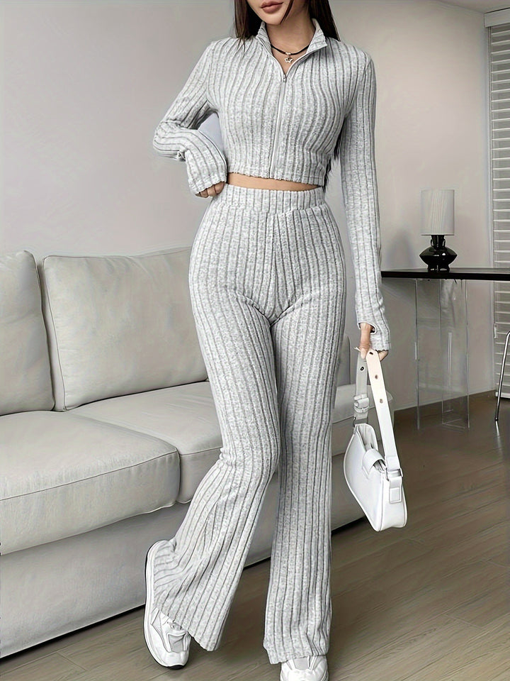 Damen modisches Strick-Loungewear-Set mit hohem Bund Drune