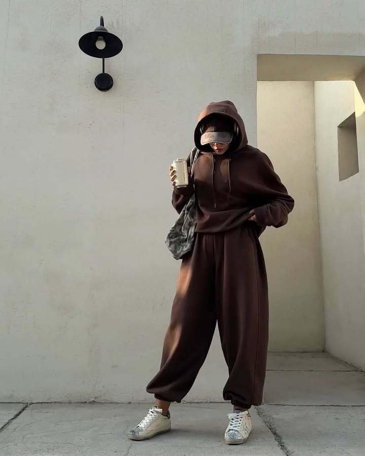 Damen Oversized Sweatsuit mit Kapuze und Bündchen Drune